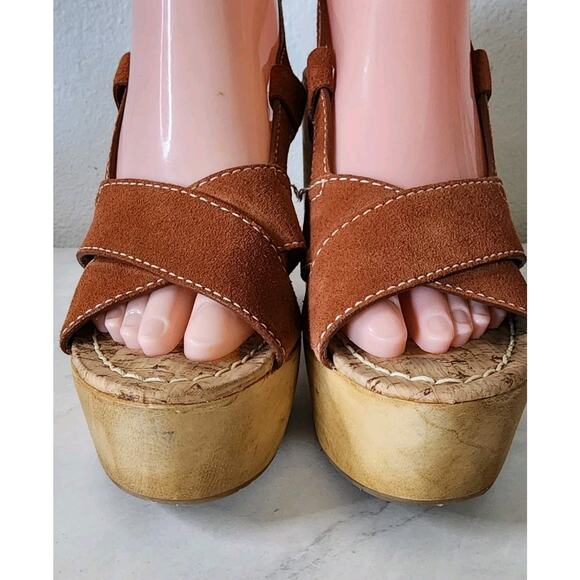 Sam Edelman Mae Saddle Suede Platform Chunky Heel Sandals Brown Spice Size 7M - Picture 5 of 12